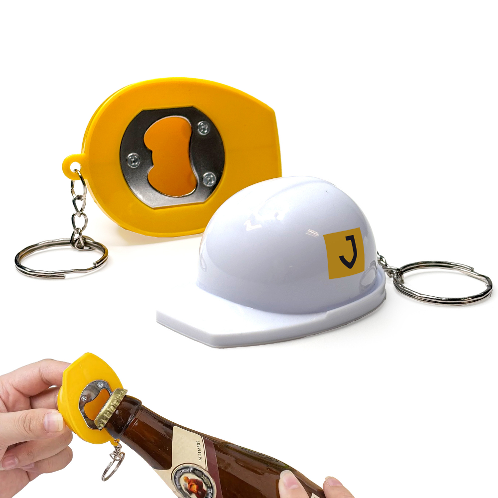 Porte-clés décapsuleur casque de chantier 65 mm — vue 1